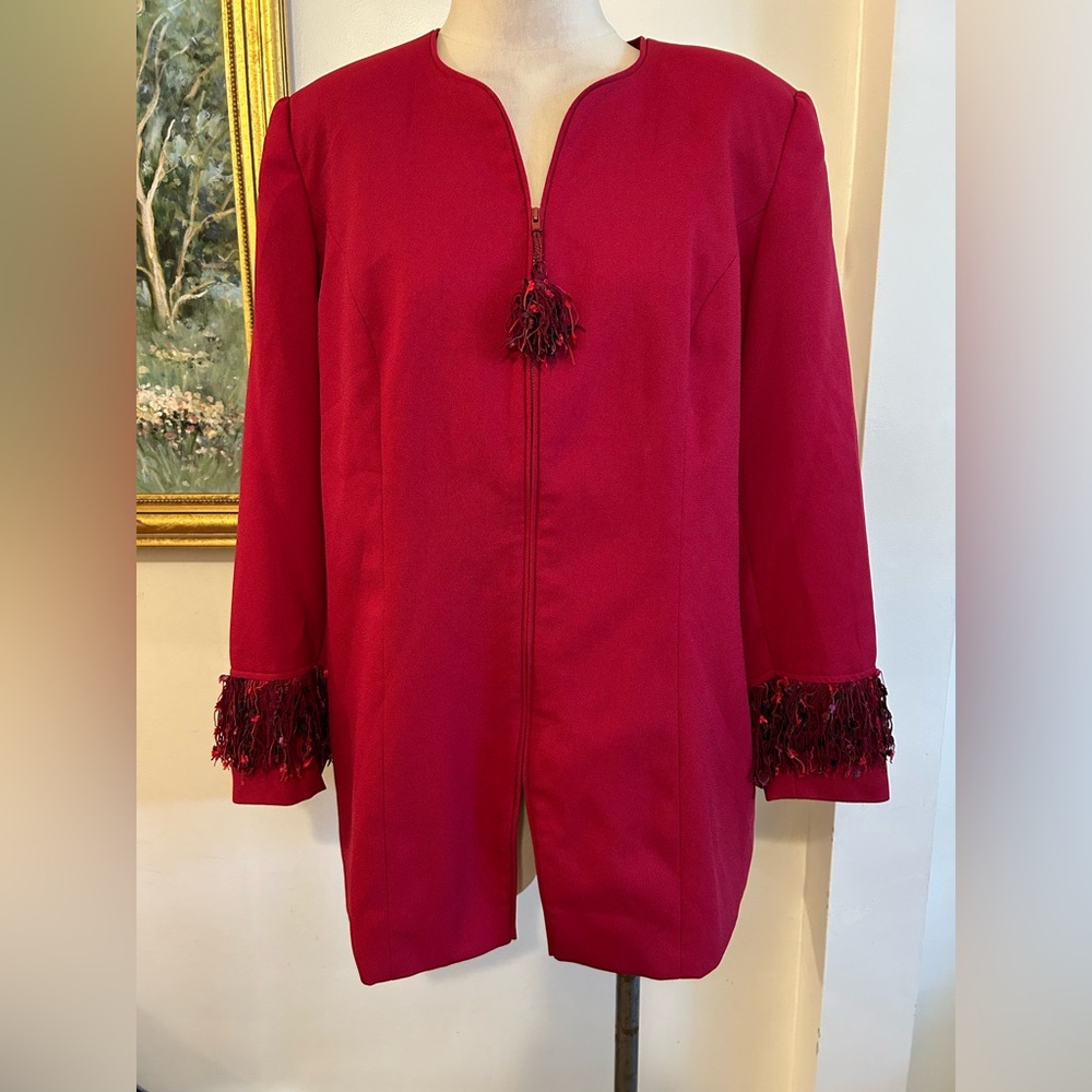 Laura Henson Vintage Red Bkazer with Fringe Detail   Size 18. Like New PS